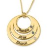 Gold Plated Open Disk Mom Necklace with Birthstones - Hebrew / English