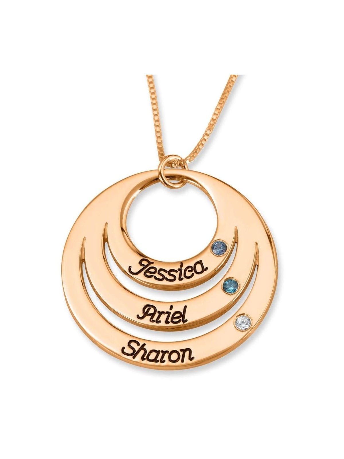 Gold Plated Open Disk Mom Necklace with Birthstones - Hebrew / English