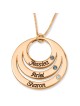 Gold Plated Open Disk Mom Necklace with Birthstones - Hebrew / English