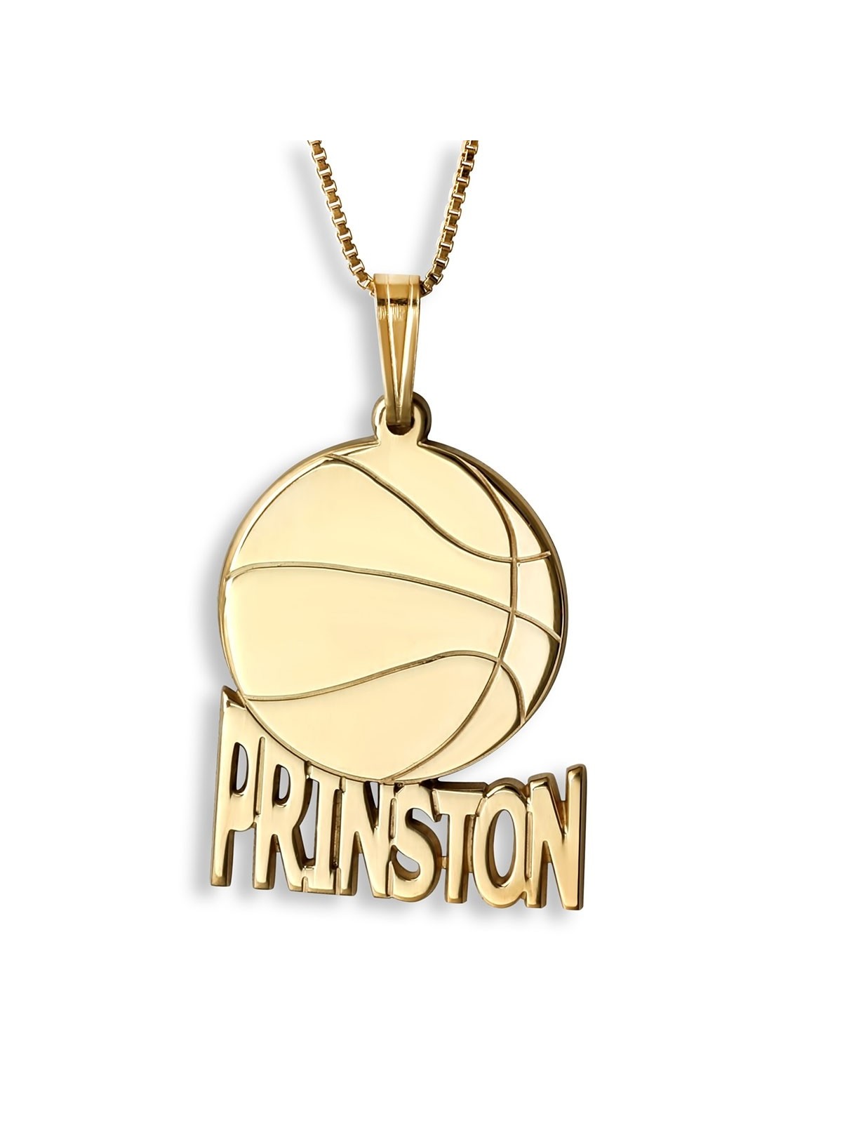 Gold Plated Basketball Hebrew / English Name Necklace