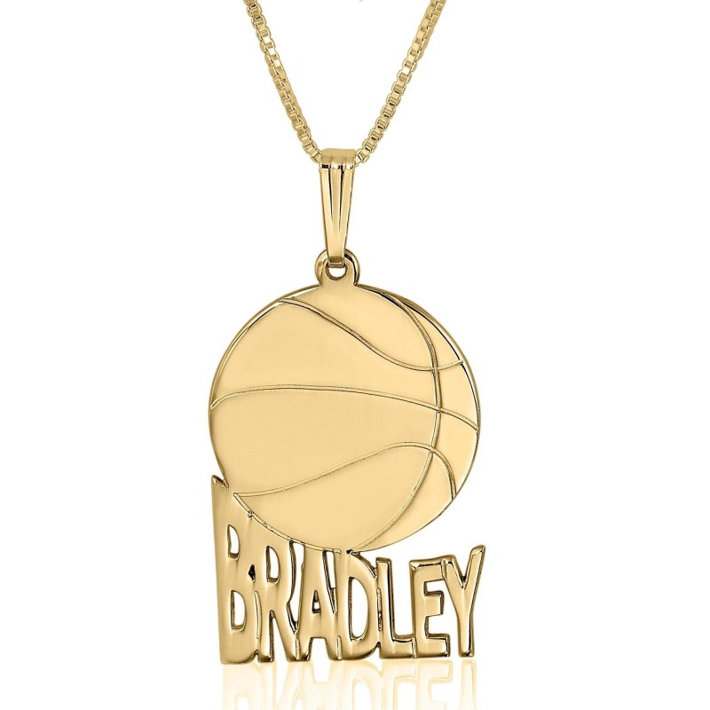 Gold Plated Basketball Hebrew / English Name Necklace