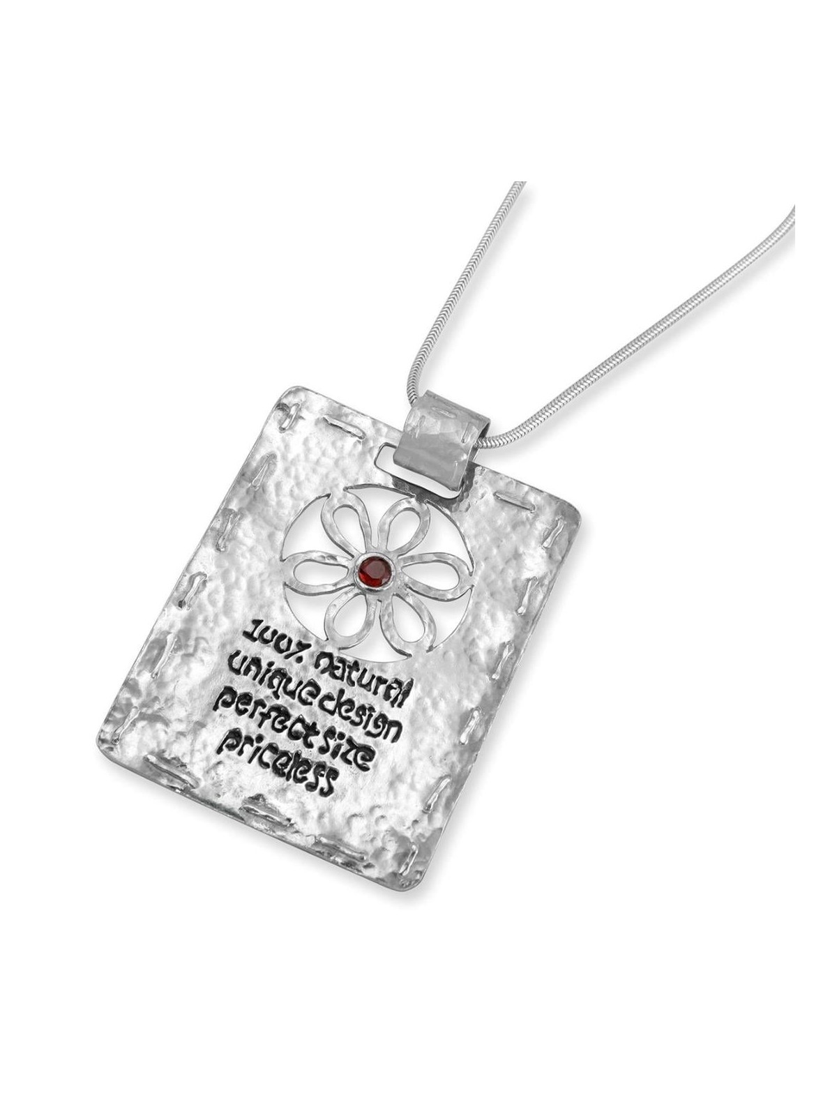 925 Sterling Silver '100% Natural' Pendant with Floral Garnet Stone Mo