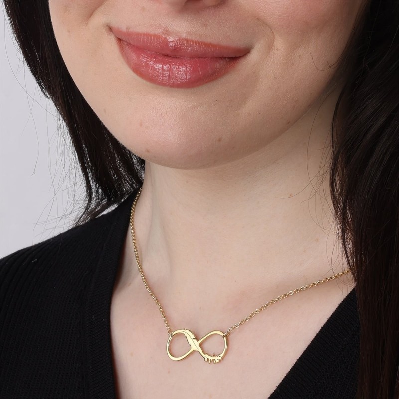 Collier Prénom Infini Hébreu/Anglais Plaqué Or Double Épaisseur -