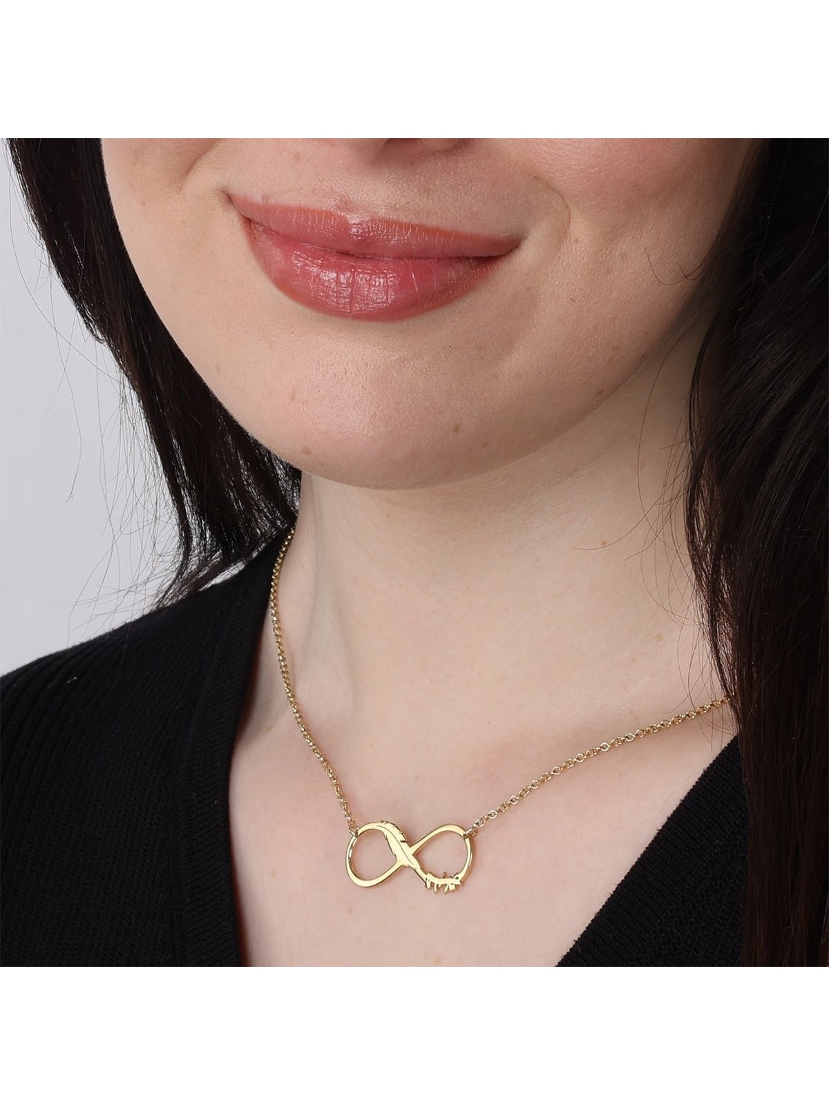 Collier Prénom Infini Hébreu/Anglais Plaqué Or Double Épaisseur -