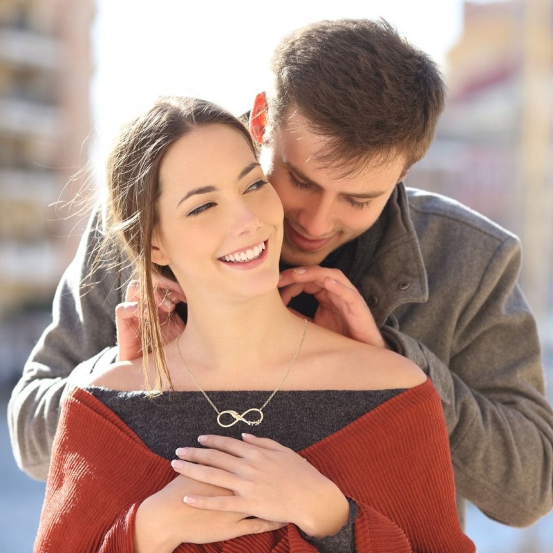 Gold Plated Double Thickness Hebrew / English Infinity Name Necklace -