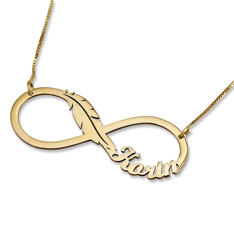 Collier Prénom Infini Hébreu/Anglais Plaqué Or Double Épaisseur -