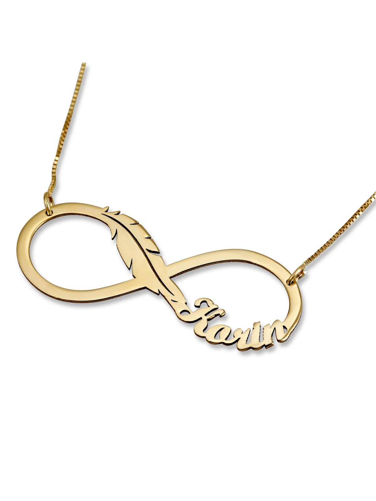 Collier Prénom Infini Hébreu/Anglais Plaqué Or Double Épaisseur -