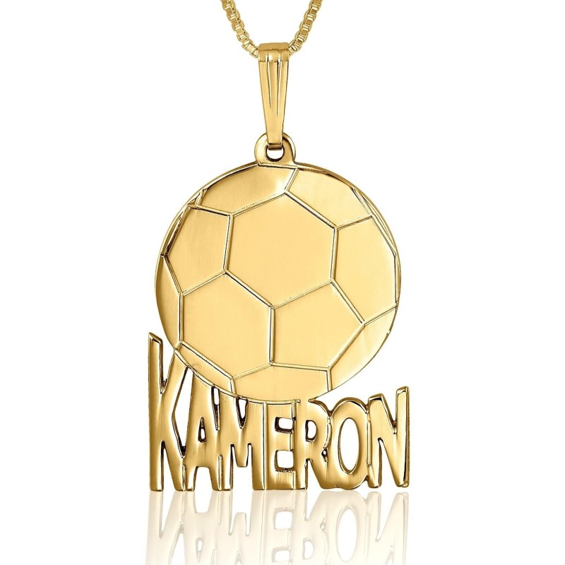Collier plaqué or avec nom anglais/hébreu de ballon de football