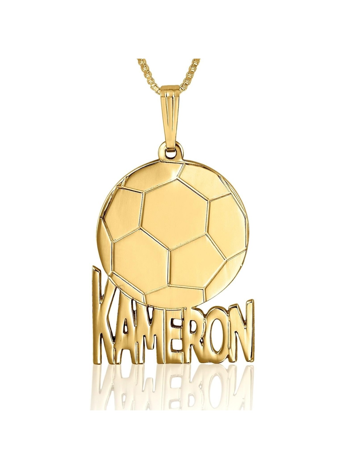 Gold Plated Soccer Ball English / Hebrew Name Necklace