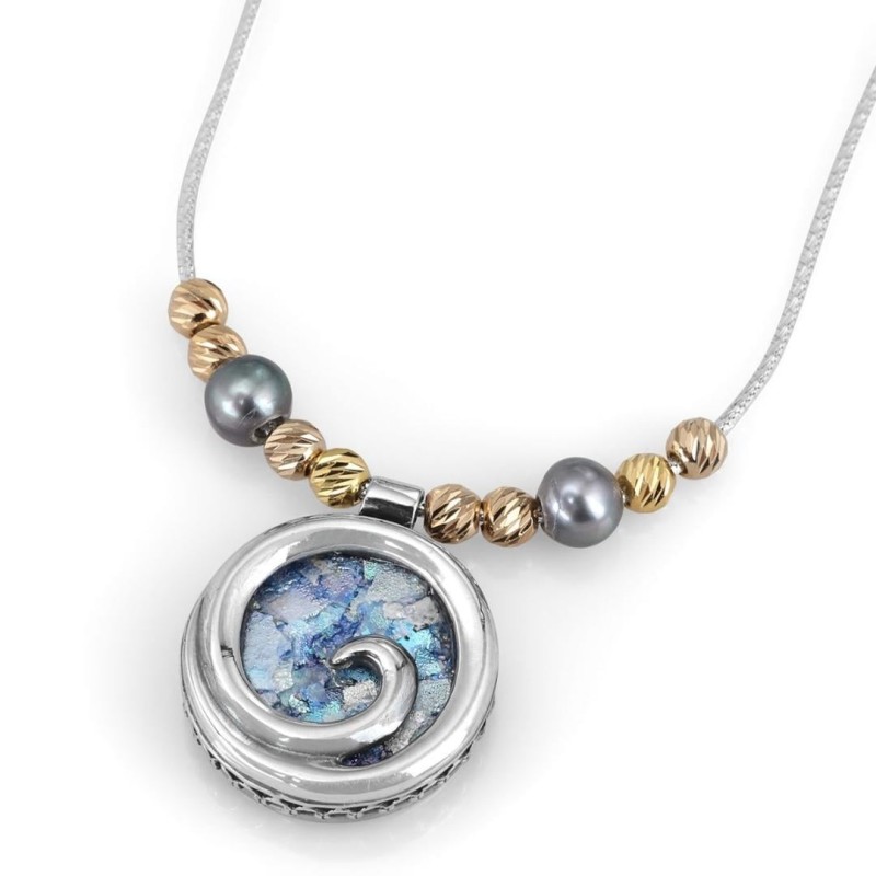 Rafael Jewelry Pendentif tourbillon en verre romain en argent sterling avec perles et