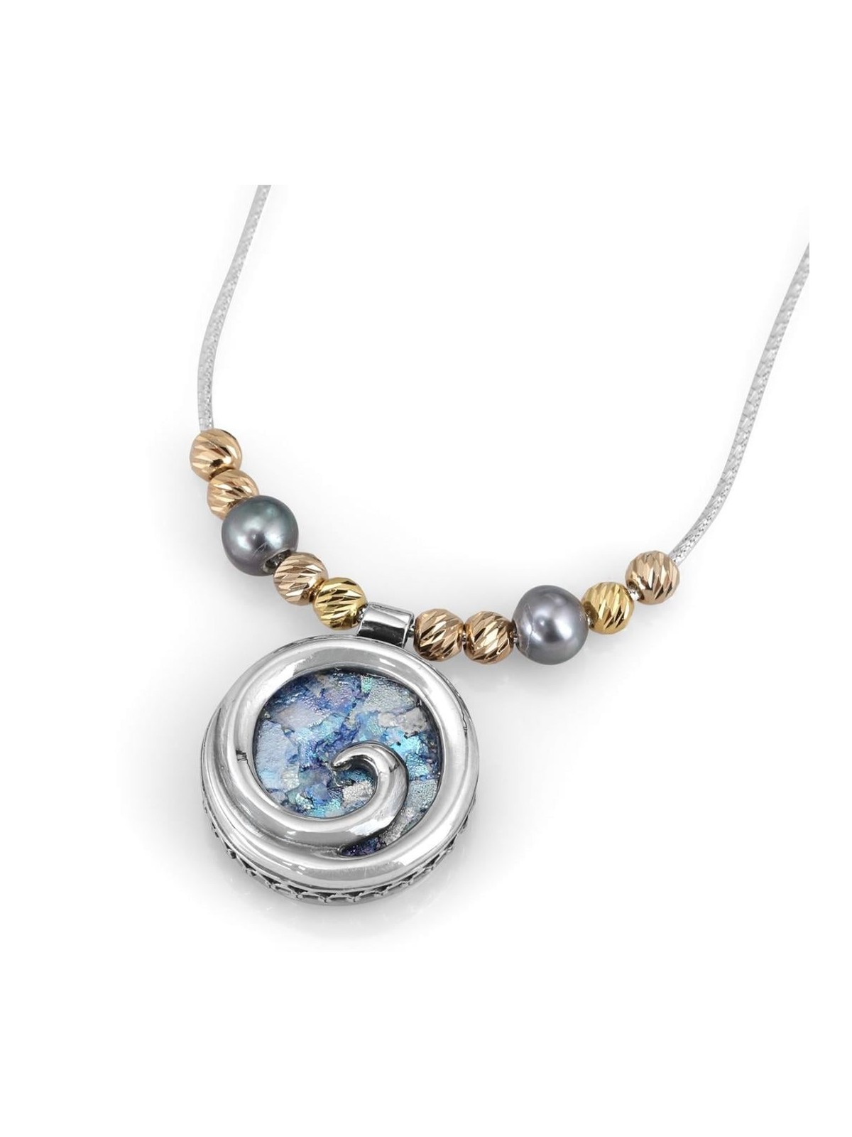 Rafael Jewelry Sterling Silver Roman Glass Swirl Pendant with Pearls &