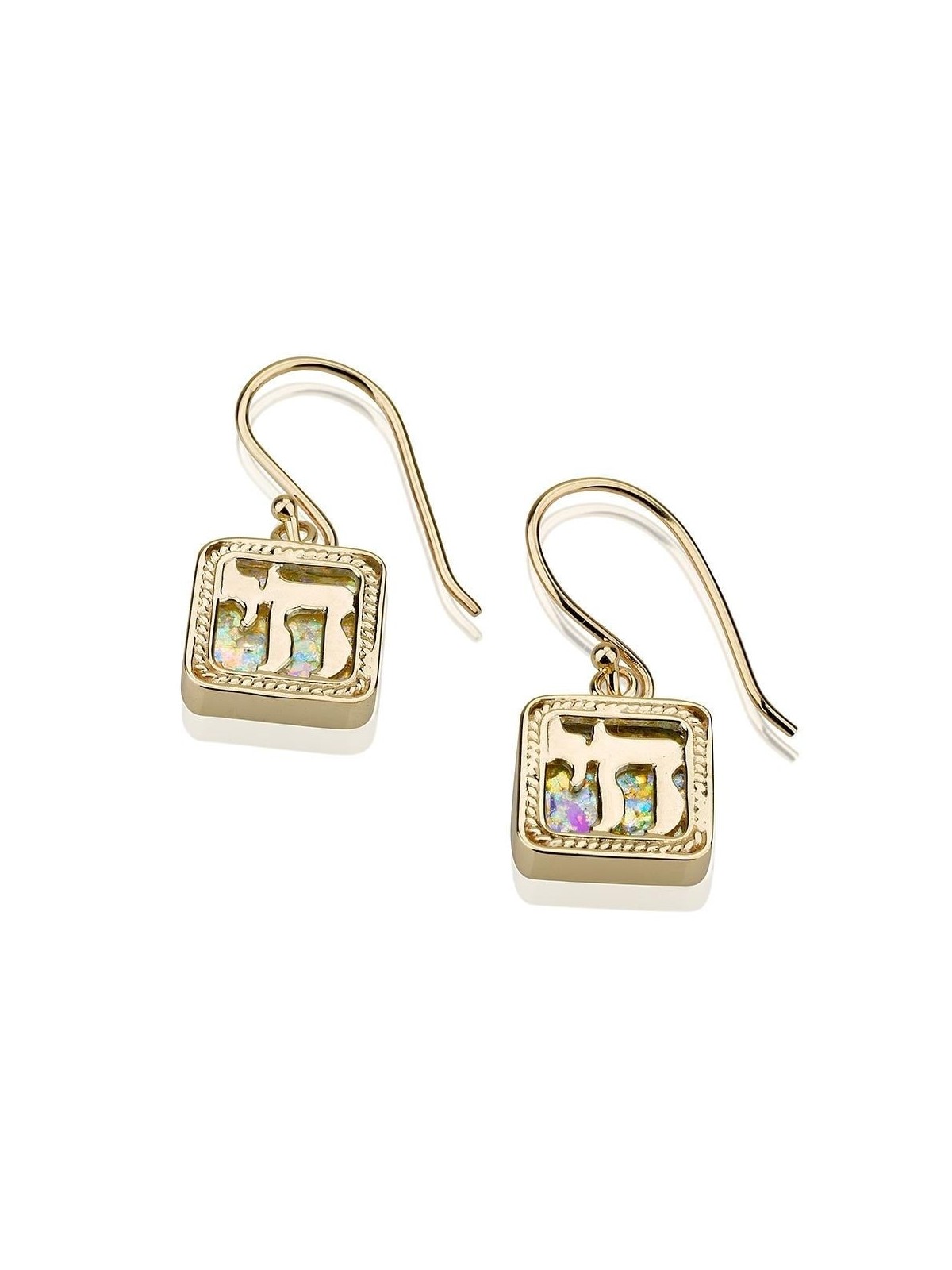 14K Gold and Roman Glass Chai Earrings