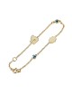 14K Yellow Gold Bracelet with Evil Eyes, Hamsa and Chai Pendants