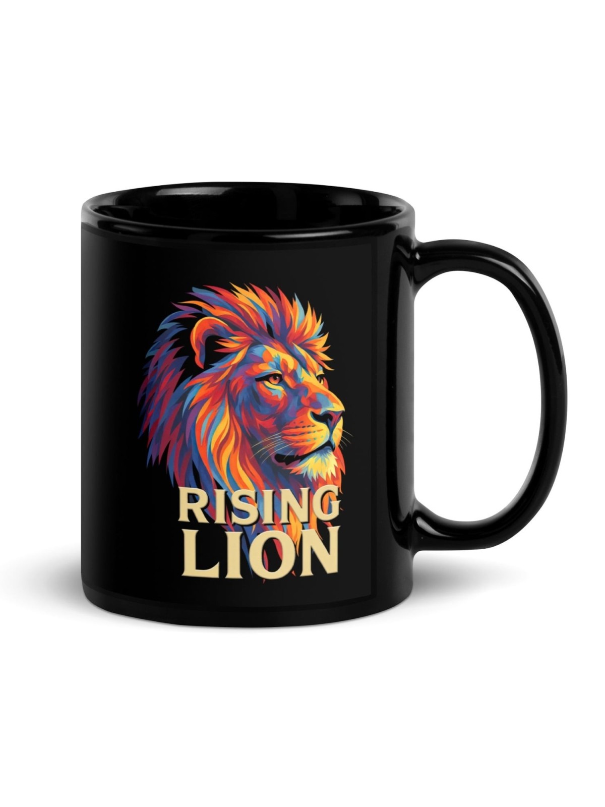 Rising Lion Pop Art Black Glossy Mug