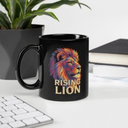 Rising Lion Pop Art Black Glossy Mug