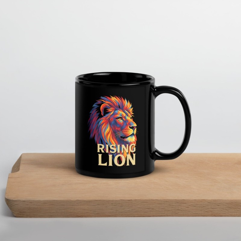 Rising Lion Pop Art Black Glossy Mug