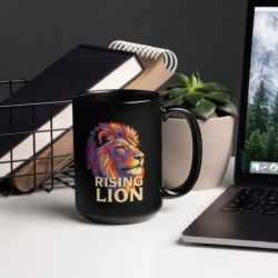 Rising Lion Pop Art Black Glossy Mug