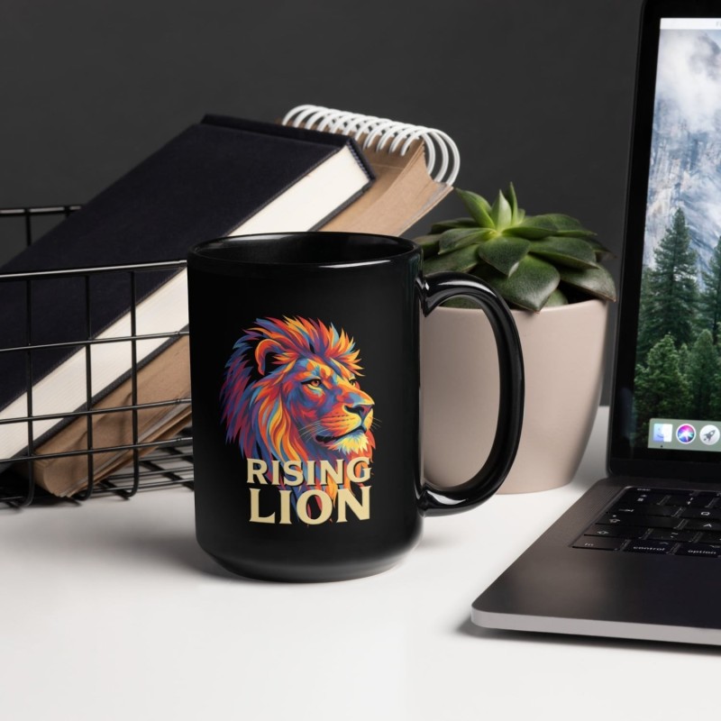 Rising Lion Pop Art Black Glossy Mug