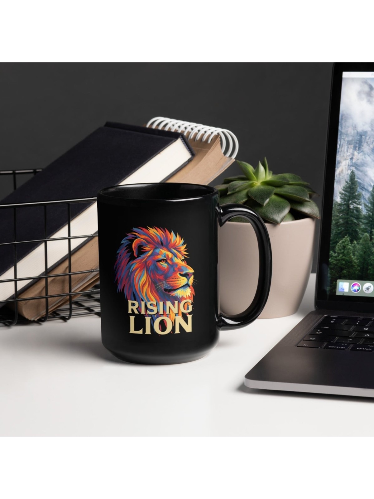Rising Lion Pop Art Black Glossy Mug