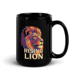 Rising Lion Pop Art Black Glossy Mug