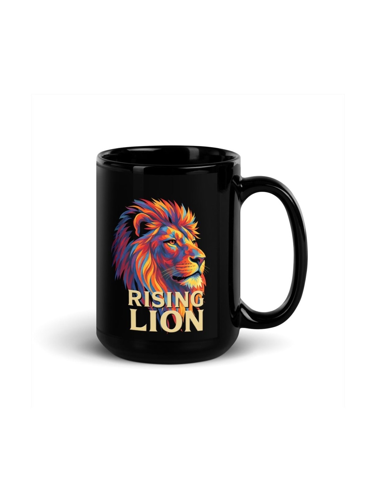 Rising Lion Pop Art Black Glossy Mug