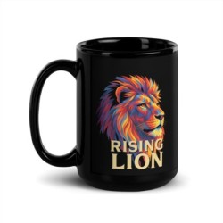 Rising Lion Pop Art Black Glossy Mug