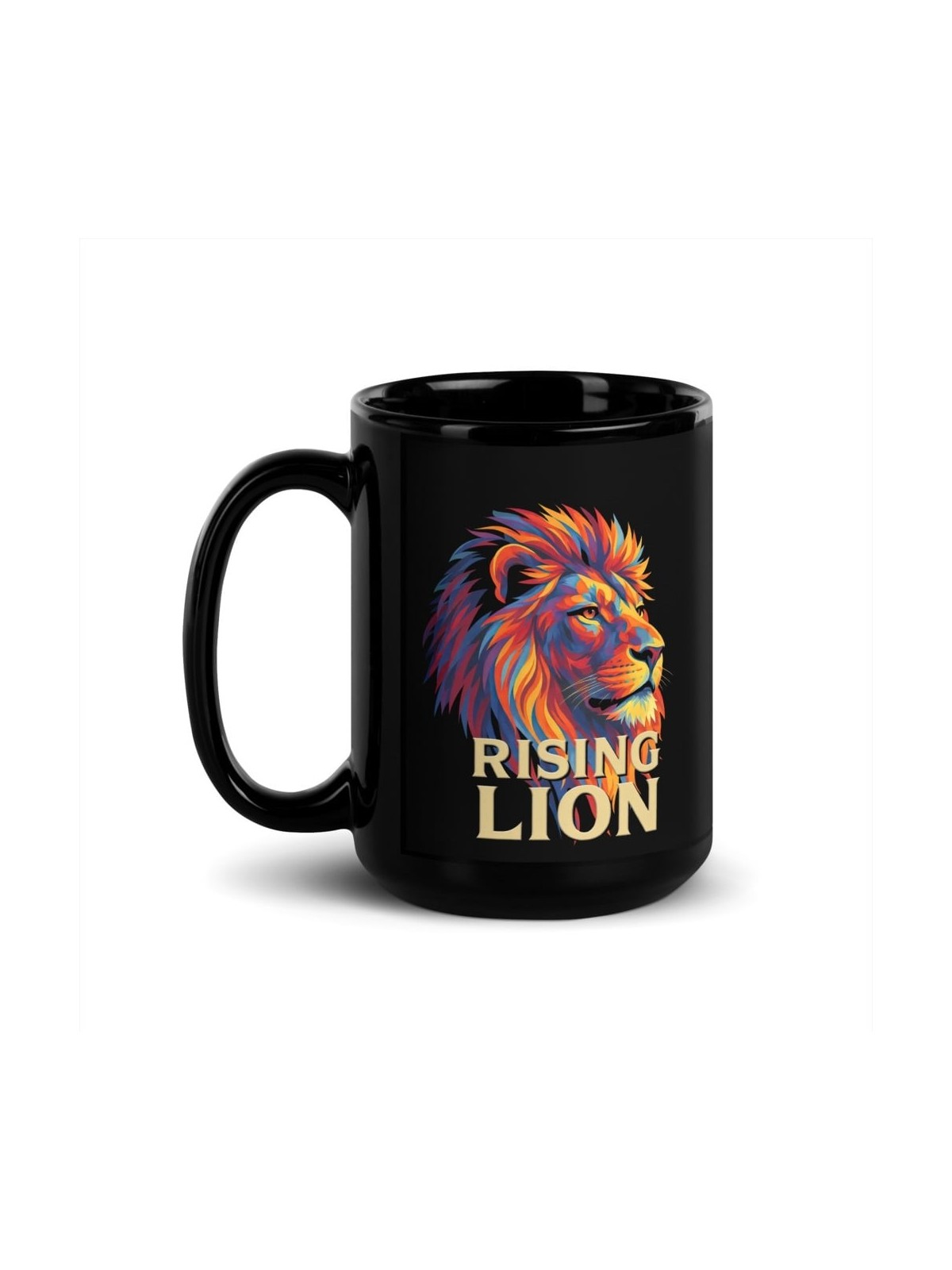 Rising Lion Pop Art Black Glossy Mug