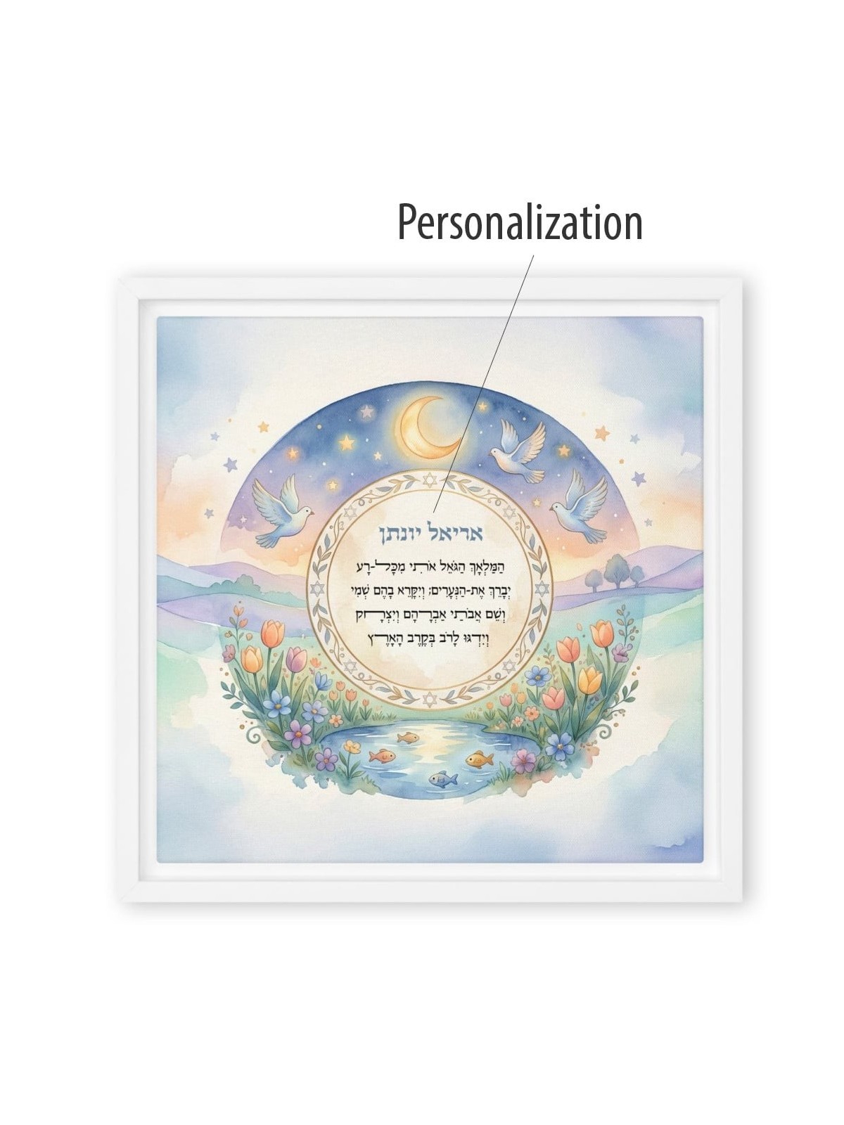 עיצוב קיר קנבס ממוסגר בתפילת ילדים אישית של המלח הגואל