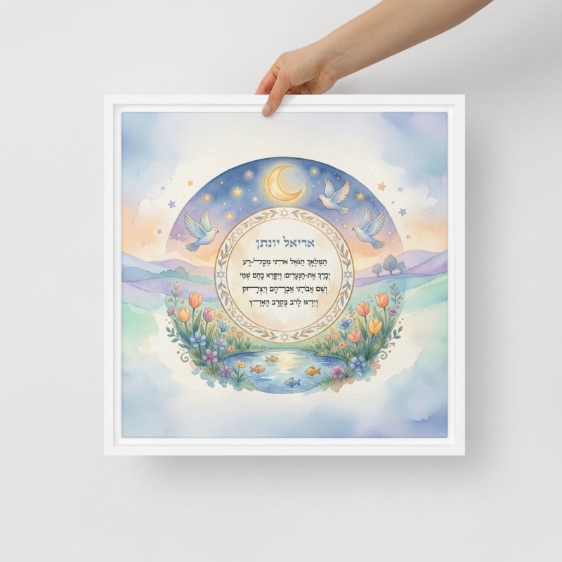 Art mural en toile encadrée de prière pour enfants HaMalach HaGoel personnalisé