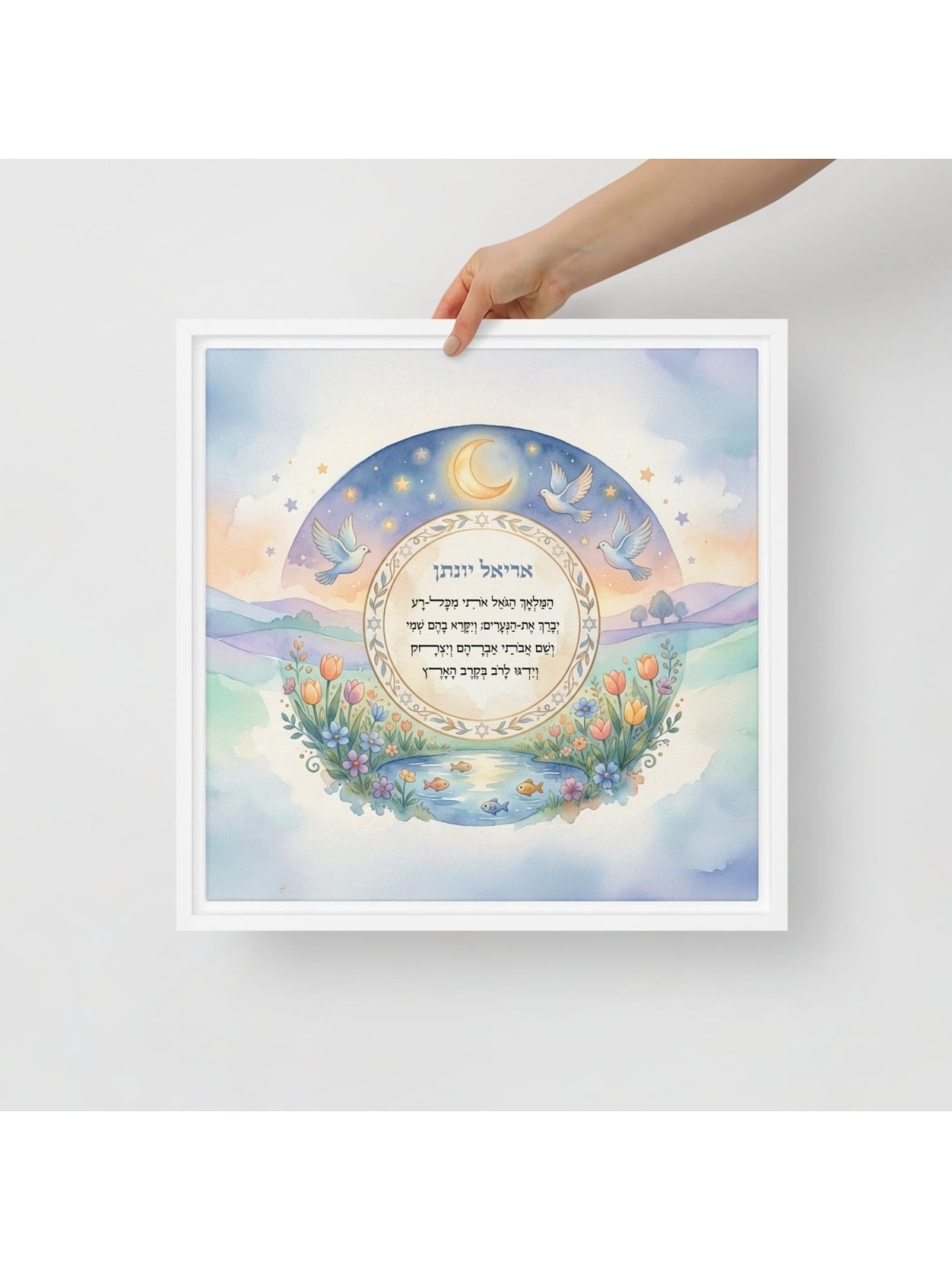 Art mural en toile encadrée de prière pour enfants HaMalach HaGoel personnalisé