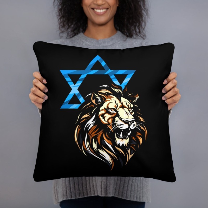 Oreiller Lion de Juda et étoile de David