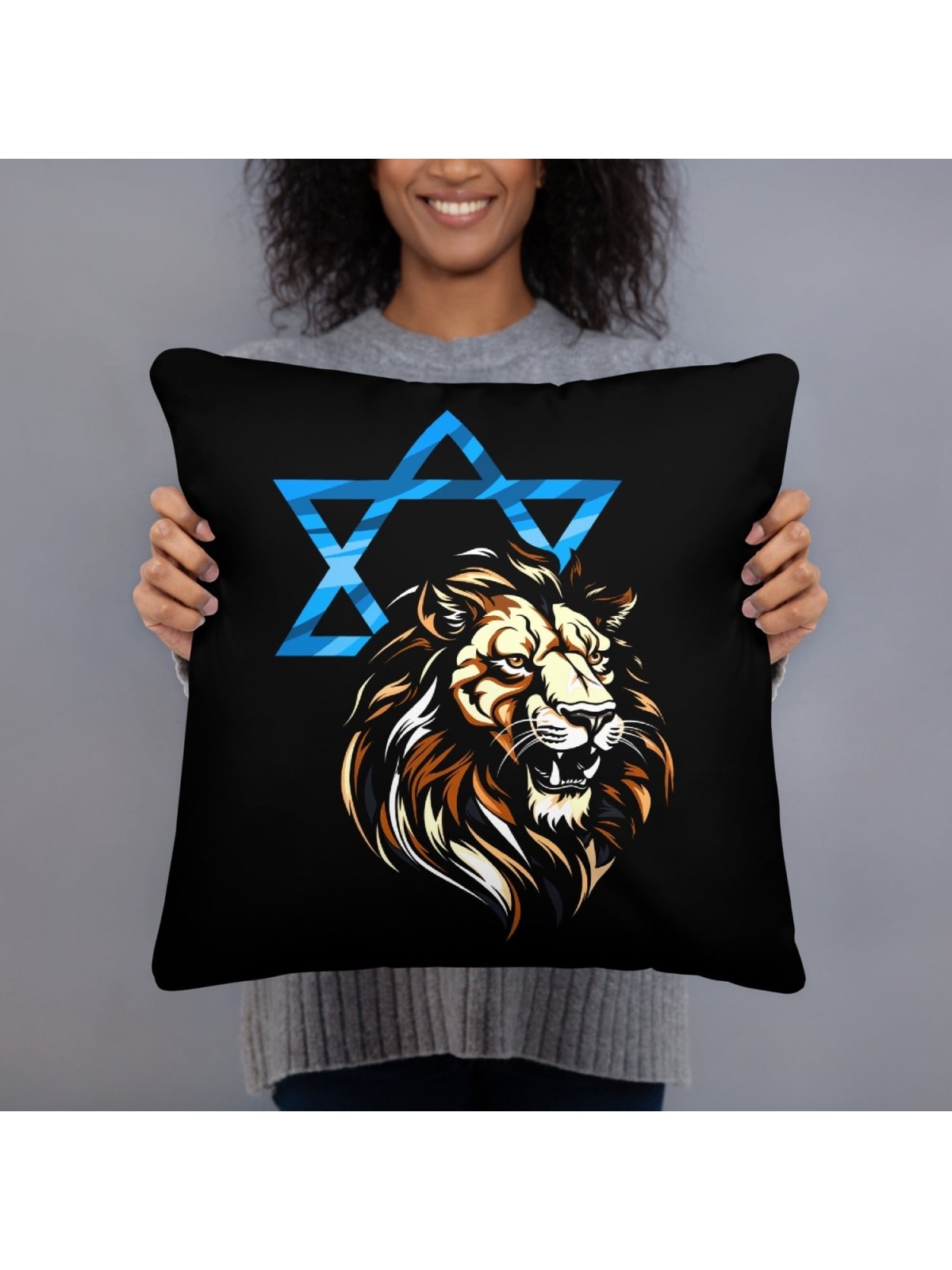 Oreiller Lion de Juda et étoile de David