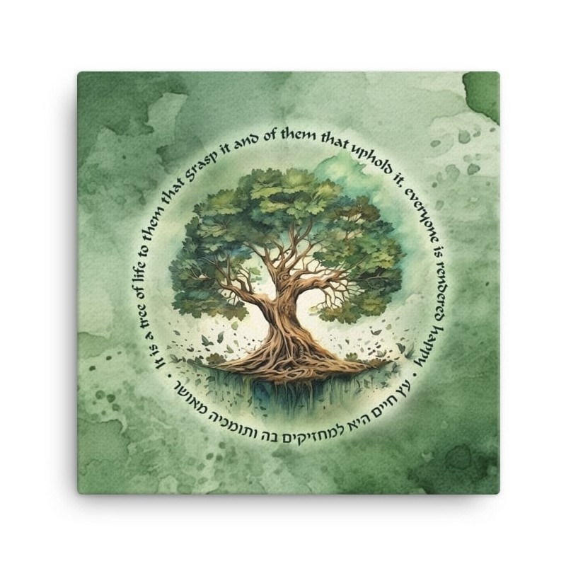 Blooming Tree of Life Print on Canvas - Green