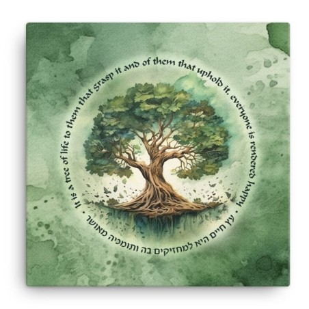 Arbre de vie en fleurs, impression sur toile - Vert