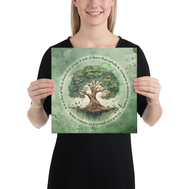 Blooming Tree of Life Print on Canvas - Green
