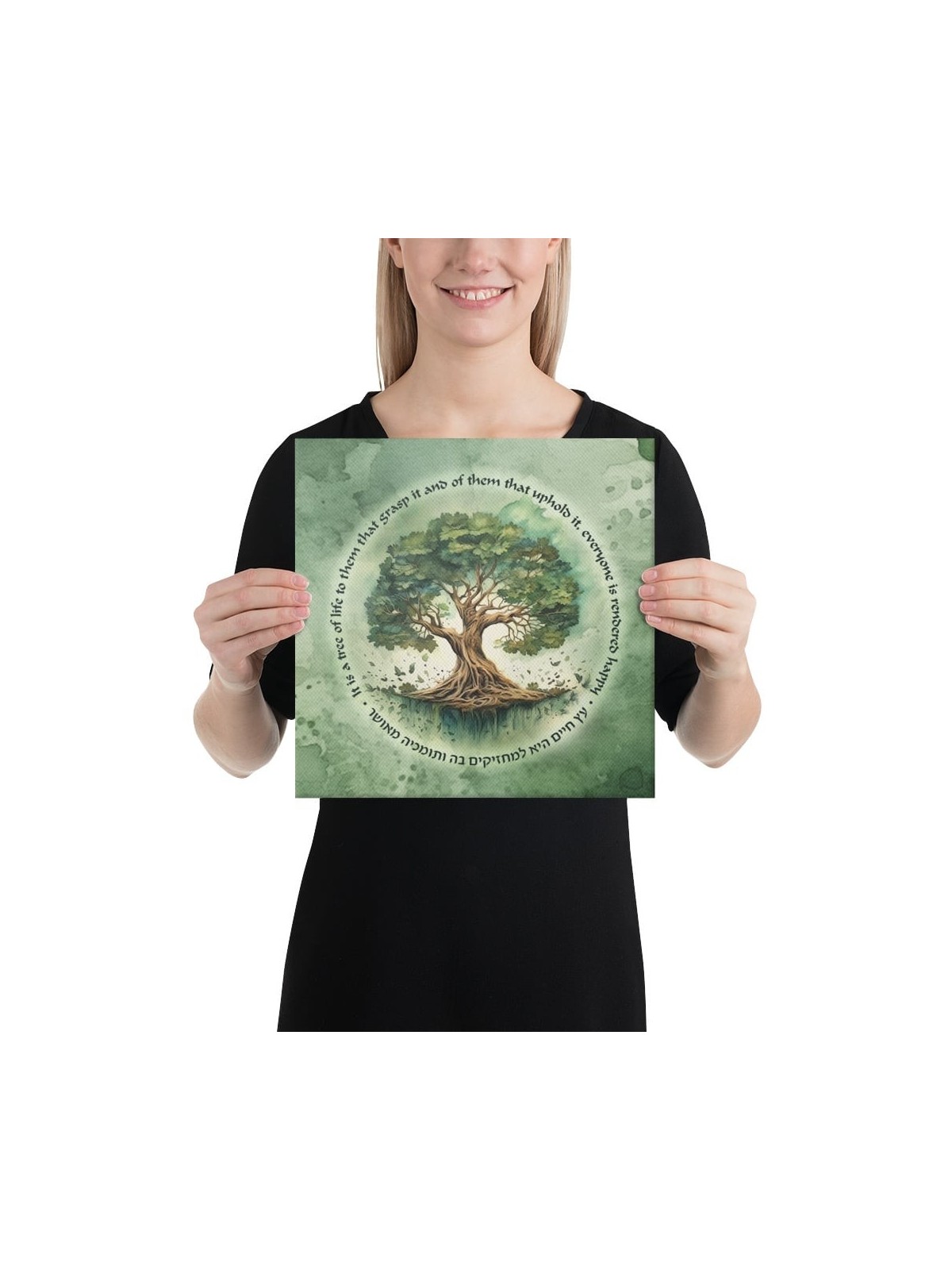 Blooming Tree of Life Print on Canvas - Green