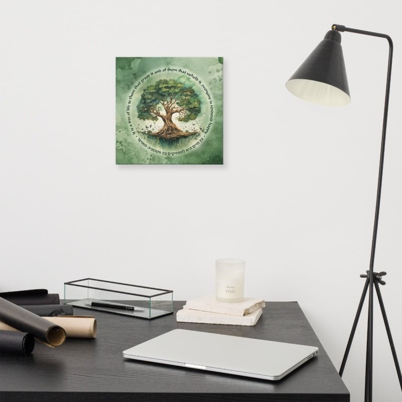 Arbre de vie en fleurs, impression sur toile - Vert
