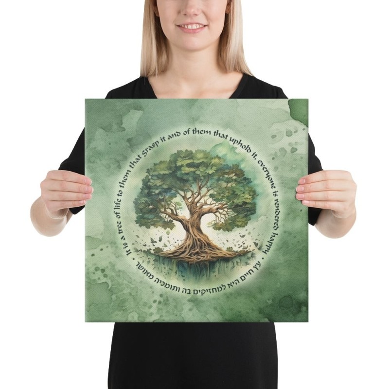 Arbre de vie en fleurs, impression sur toile - Vert