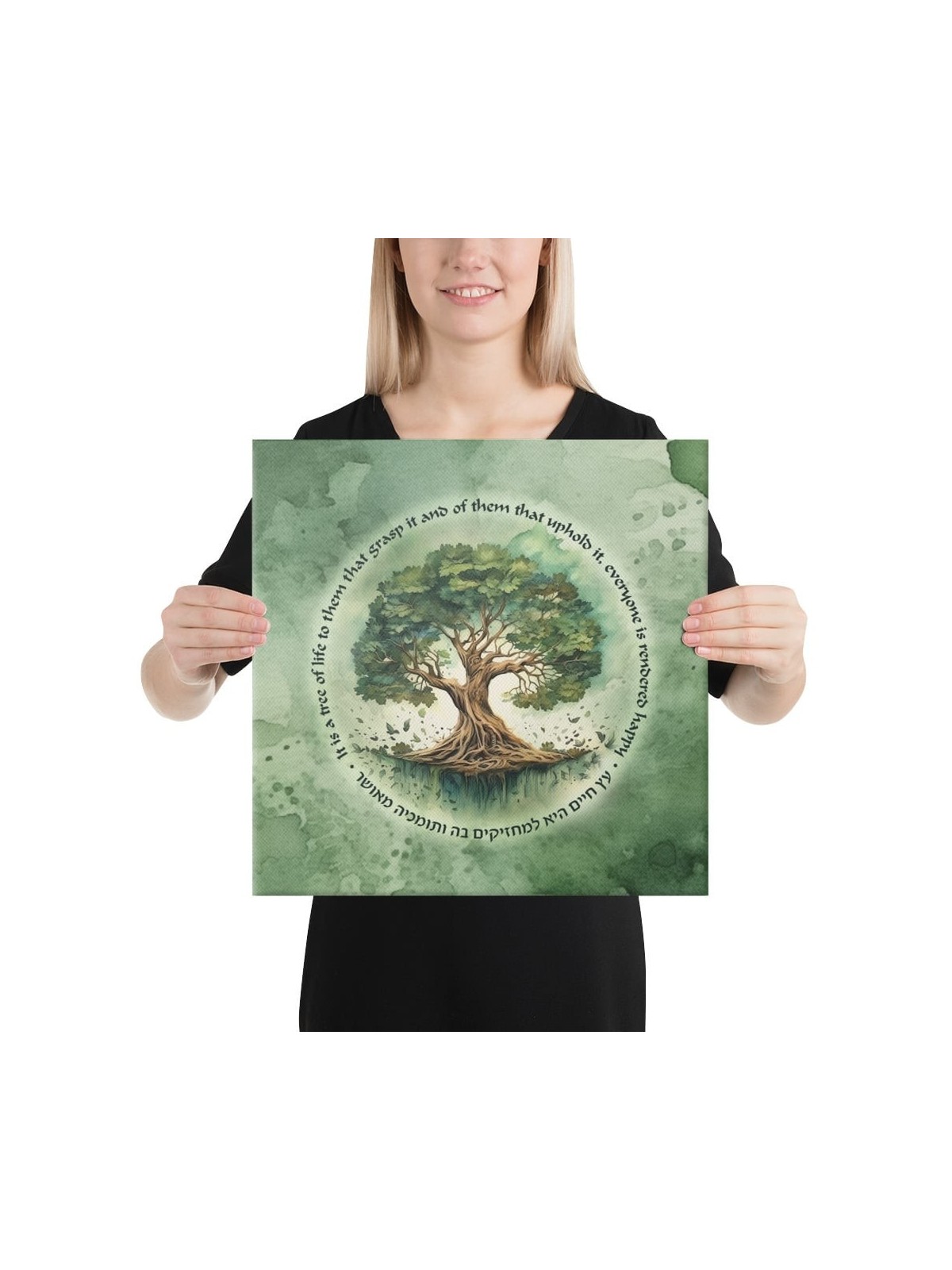 Blooming Tree of Life Print on Canvas - Green