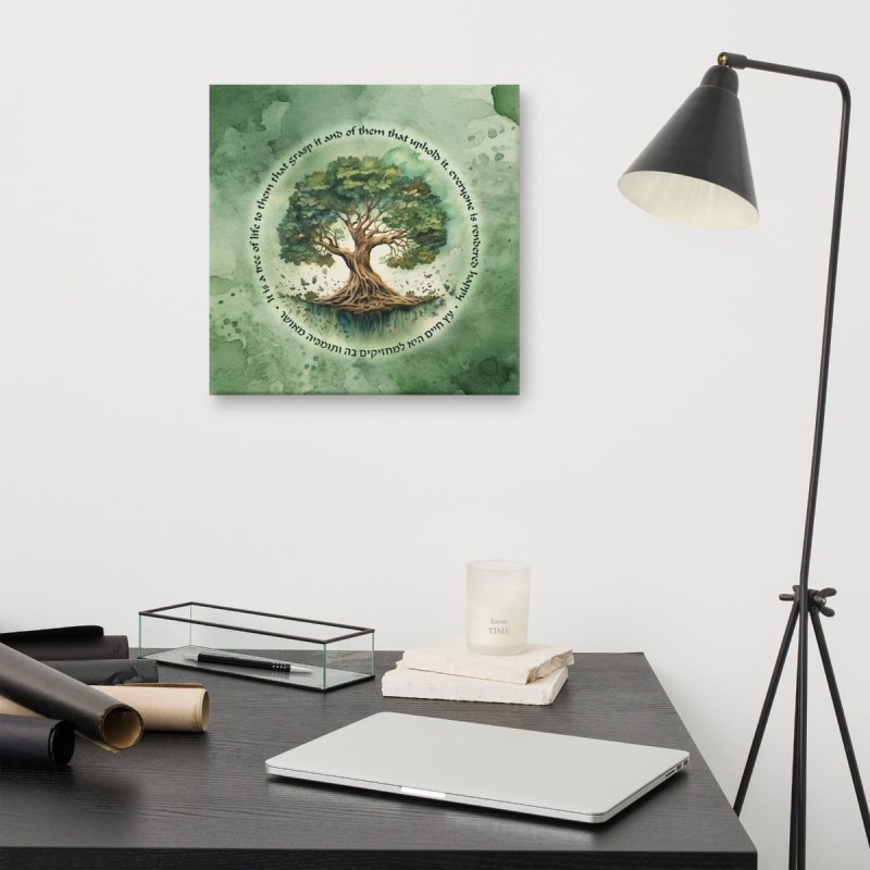 Blooming Tree of Life Print on Canvas - Green