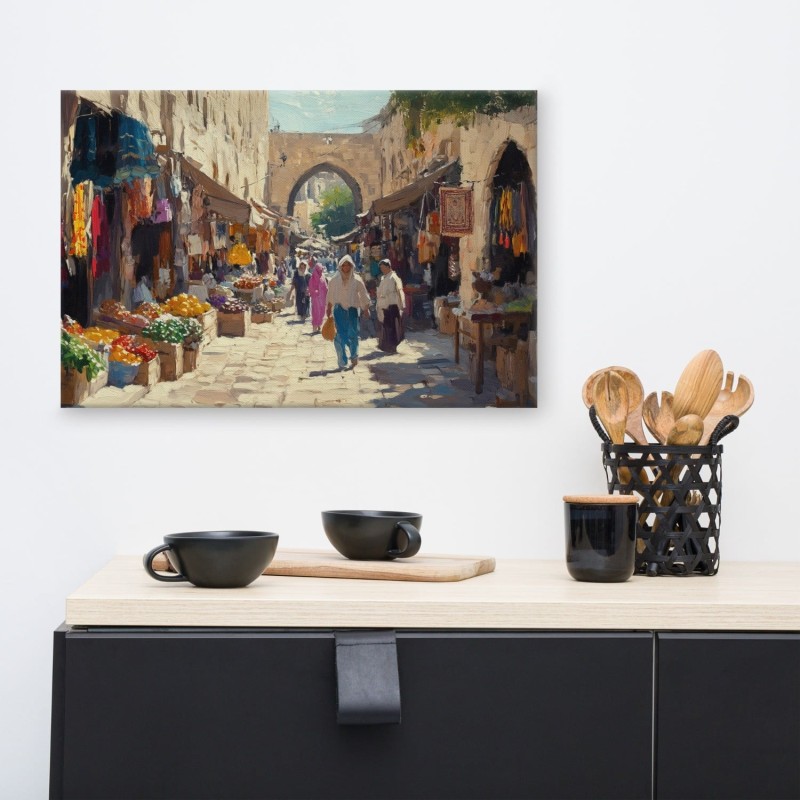 Impression sur toile du vieux marché de Jérusalem