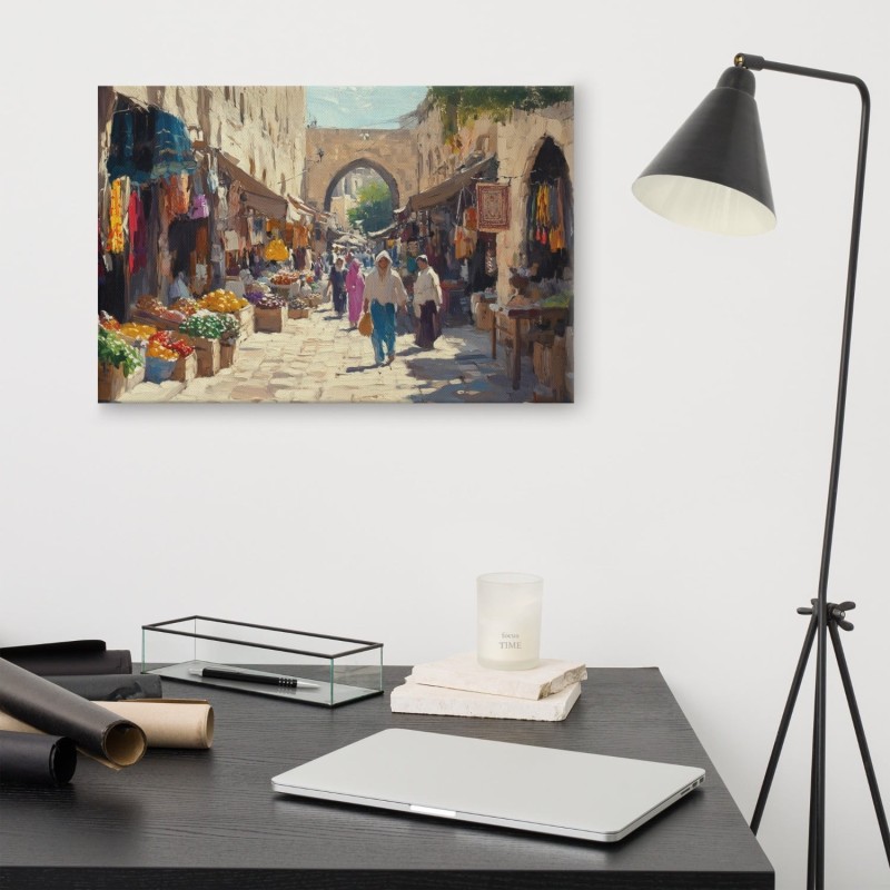 Impression sur toile du vieux marché de Jérusalem