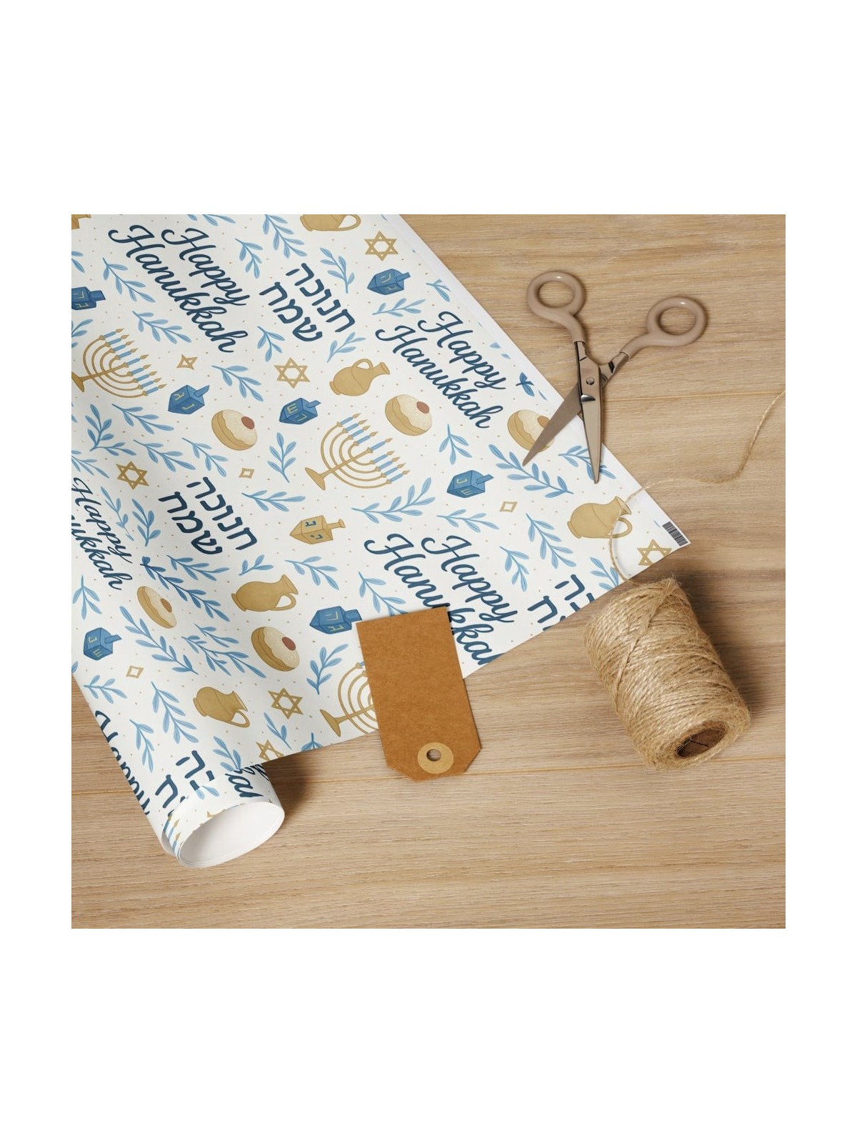 Hanukkah Wrapping Paper with Festive Symbols
