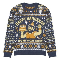 Happy Hanukkah Ugly Sweater - Funny 8-Day Festival Party Design - Blue