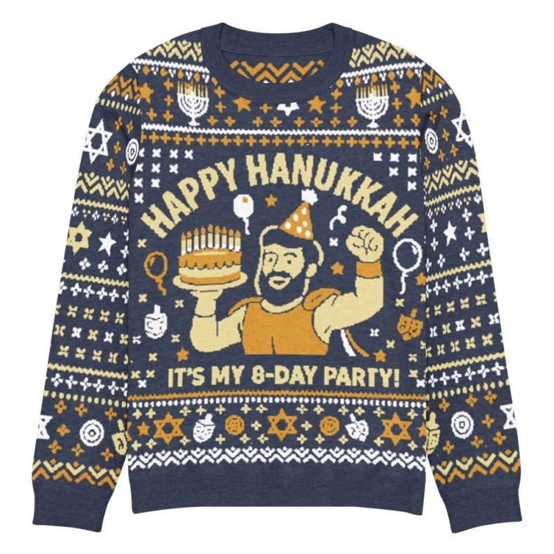 Happy Hanukkah Ugly Sweater - Funny 8-Day Festival Party Design - Blue