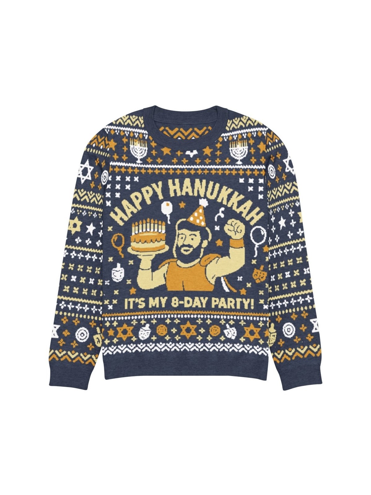 Happy Hanukkah Ugly Sweater - Funny 8-Day Festival Party Design - Blue