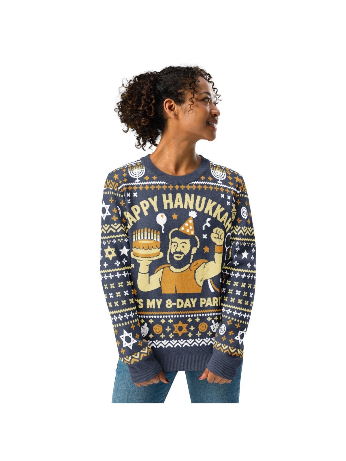 Happy Hanukkah Ugly Sweater - Conception drôle de fête de festival de 8 jours - Bleu