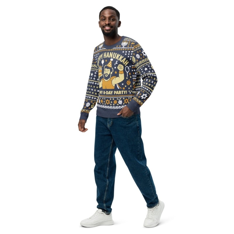Happy Hanukkah Ugly Sweater - Conception drôle de fête de festival de 8 jours - Bleu