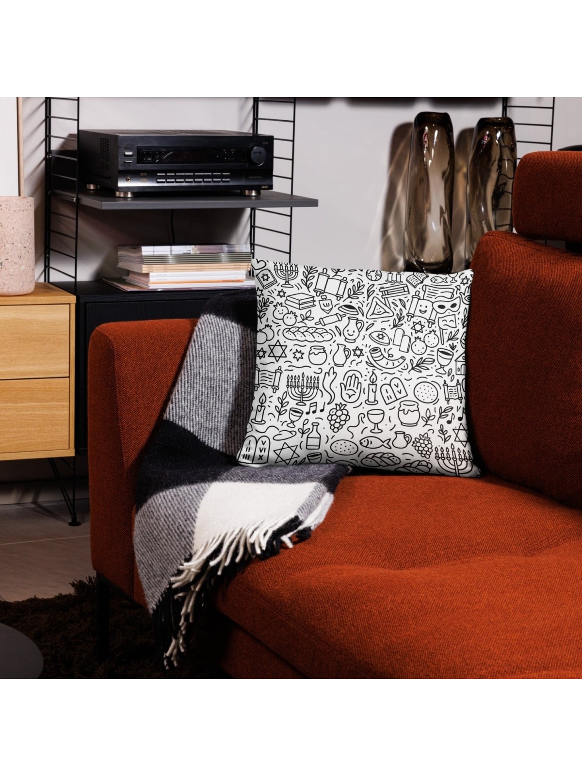 Coussin d’art de griffonnage de symboles juifs