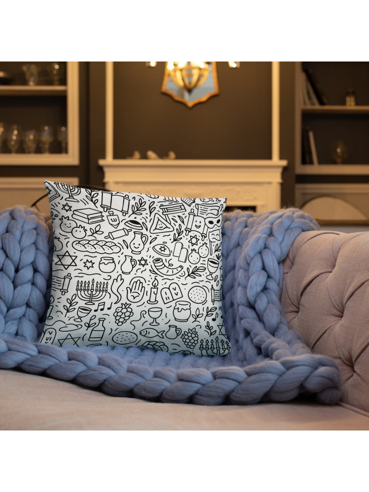 Jewish Symbols Doodle Art Pillow
